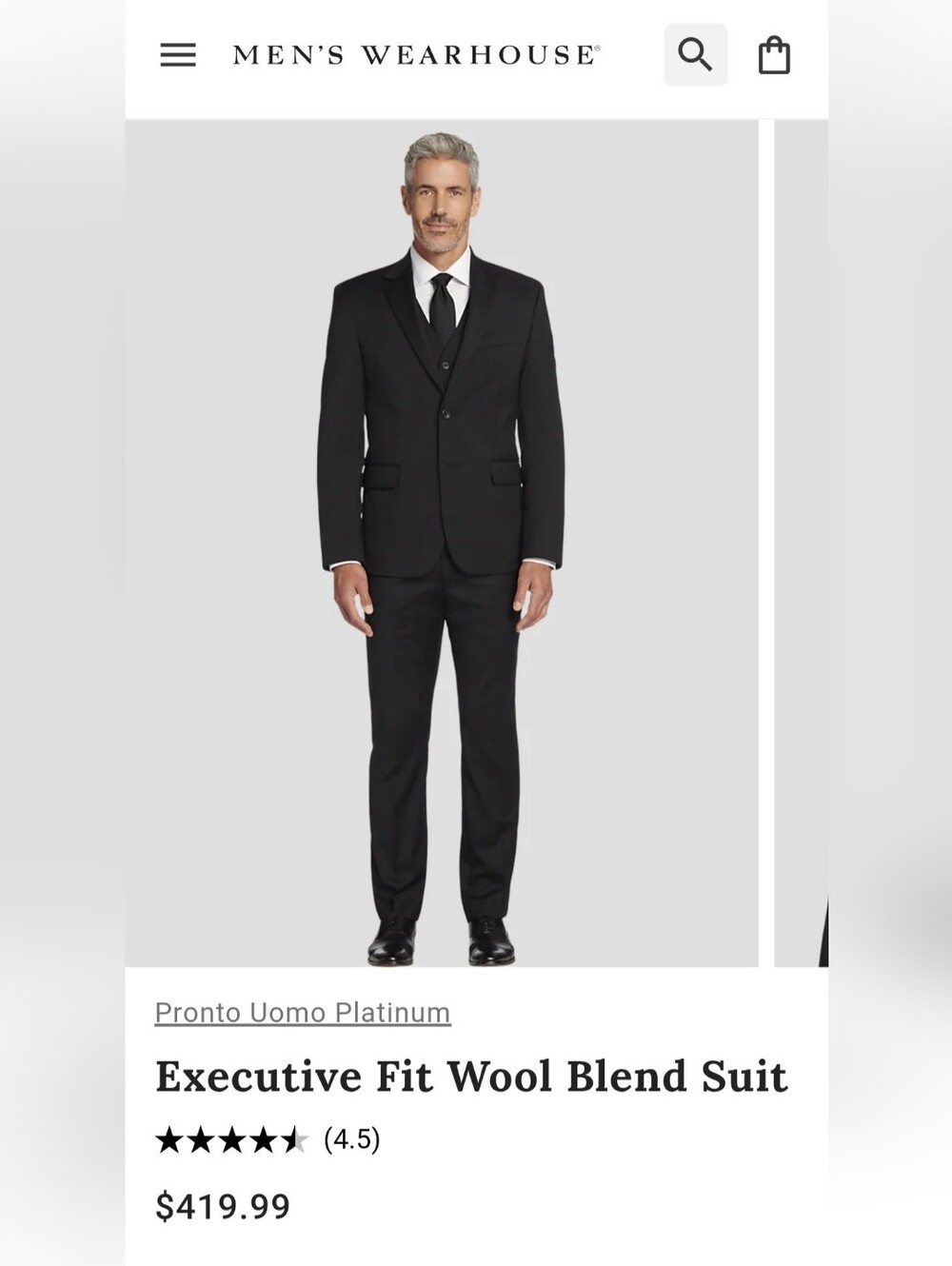 Pronto Uomo Executive Fit Charcoal Wool Blend Suit